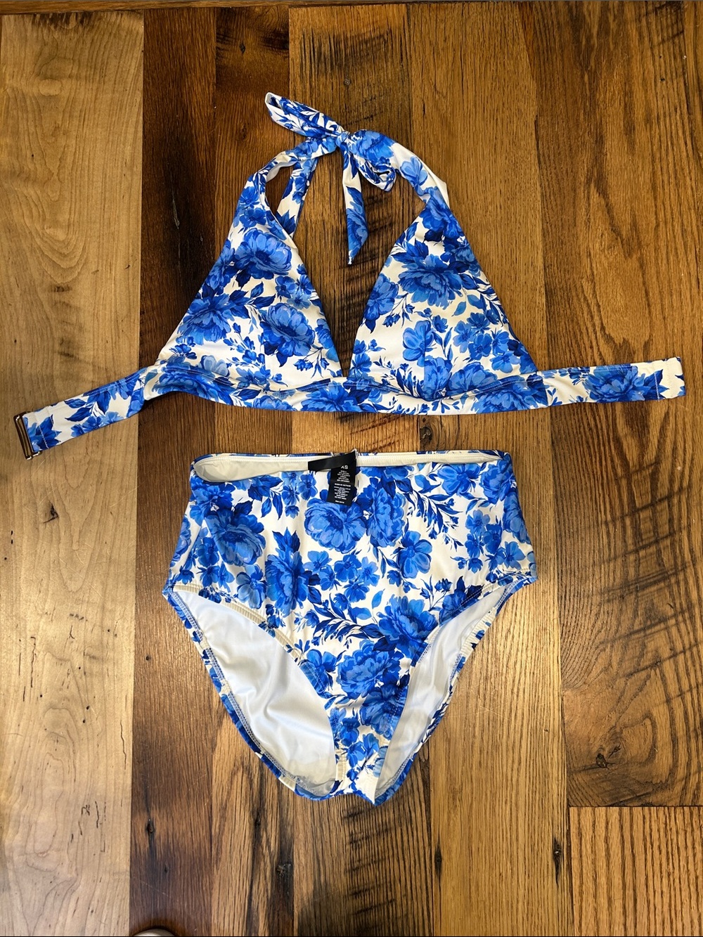 Alexa Marie Resort Blue Floral Halter High-Waist Bikini - Women NWOT